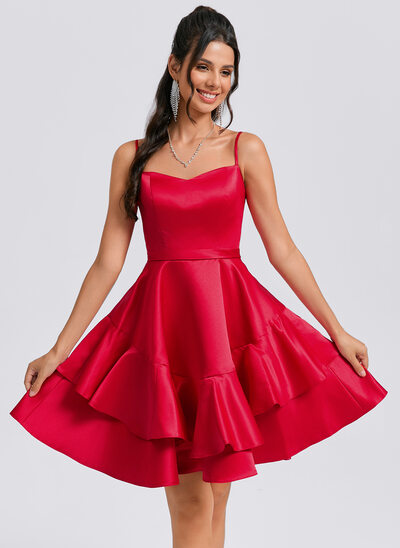 Vestido linha-a decote em v curto cetim vestido de formatura com pregueado 