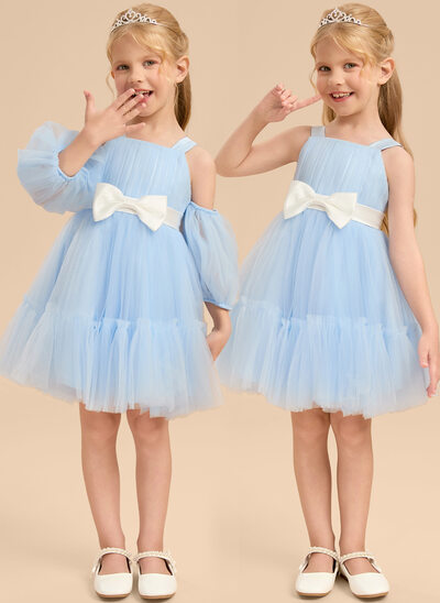 A-linja kylmä olkapää polvipituinen tylli kukka tyttö mekot 