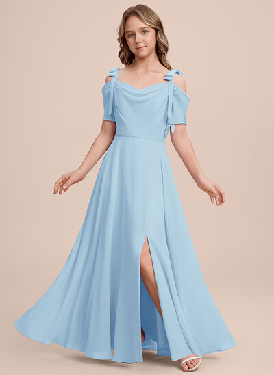 A-line Cowl Bow Chiffon Dress