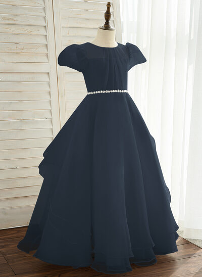 Ball-Gown/Princess Scoop Floor-Length Organza Satin Flower Girl Dress 