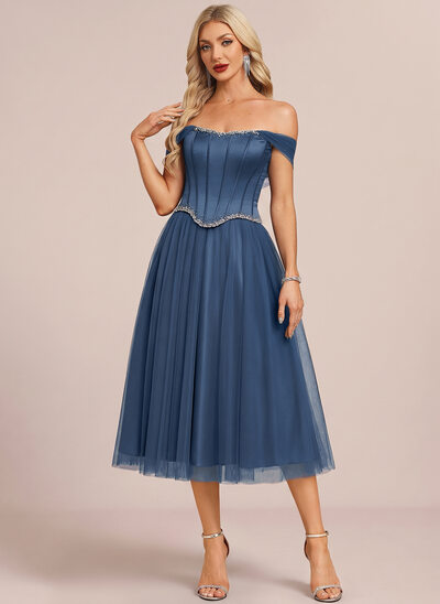 Off the Shoulder Satin Midi Dress