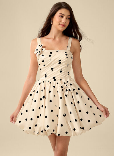 Kleid in A-Linie mit Karree-Ausschnitt Ärmellos Polka-Dots