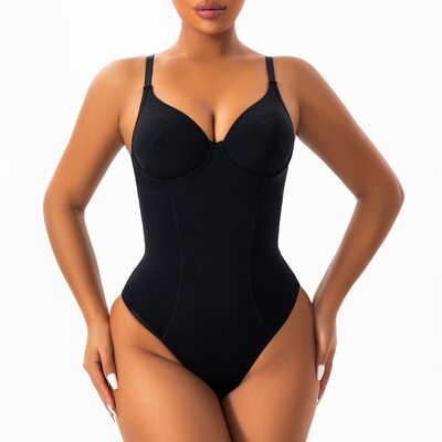 Deep V Underwire Adjustable Lace Up Back Bodysuit