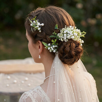 Tocado de boda perla flores juego de peines para el cabello (juego de 4)