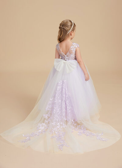 Tanssiaismekot/prinsessa pyöreä kaula-aukko lattiaa hipova pituus pitsi tylli kukka tyttö mekot 