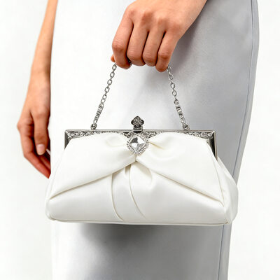 Rhinestone boda fiesta fiesta de graduación noche satén bolsos de noche en blanco 