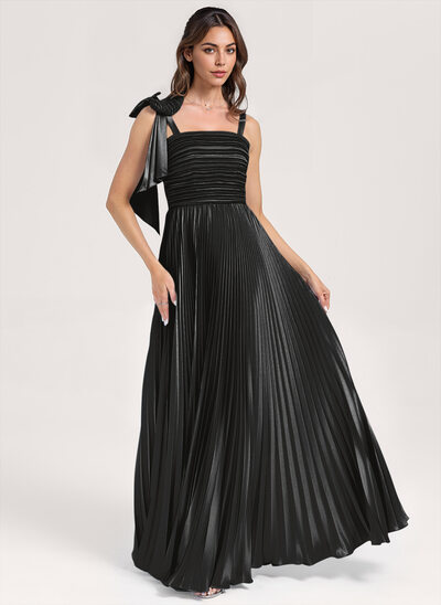 A-line Square Pleated Stretch Satin Dress