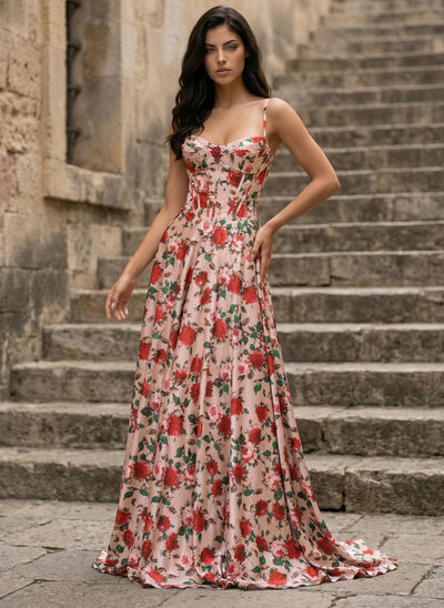 V-Neck Spaghetti Straps Pleated Satin Dress