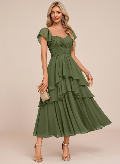 Cascading Ruffles Chiffon Midi Dress