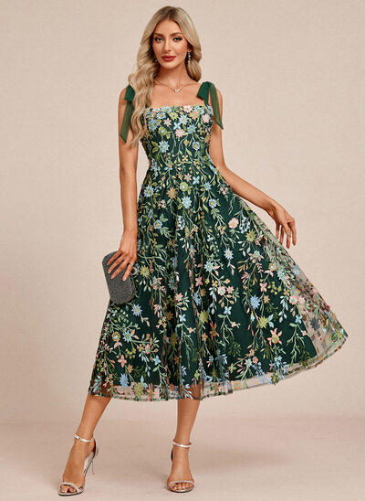 Flores 3d renda midi vestido