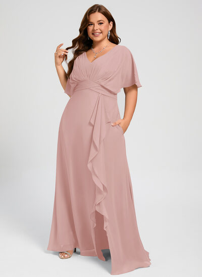 Corte em a babados chiffon vestido