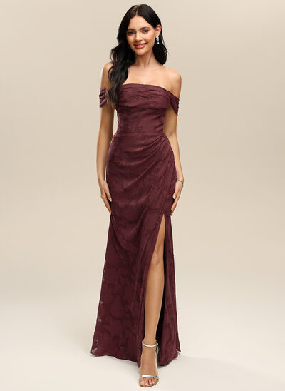 A-line Off the Shoulder Pleated Floral Burnout Dress
