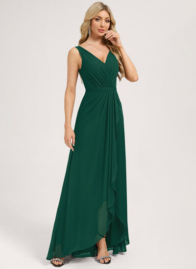 A-line V-Neck Asymmetrical Chiffon Bridesmaid Dress 