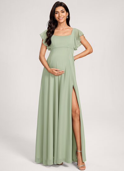 Kjole med A-linje Square Gulvlængde Mesh Graviditetskjoler med Flæsekanter 