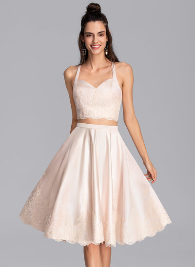 A-Line Sweetheart Knee-Length Satin Homecoming Dress 
