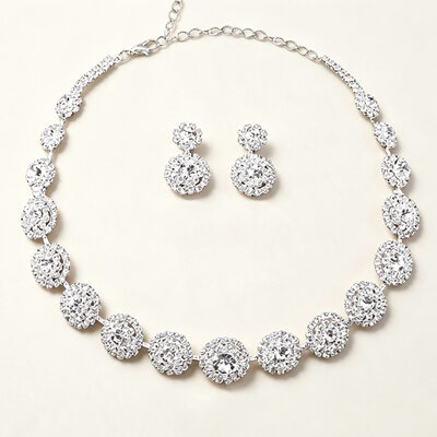 Halo Rhinestone Wedding Jewelry Sets Earrings & Necklace (Set of 2)