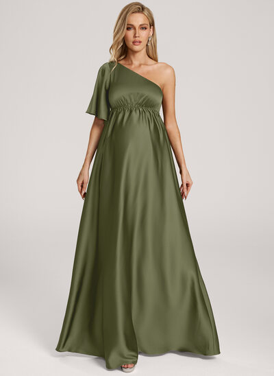 A-line One Shoulder Matte Satin Maternity Dress