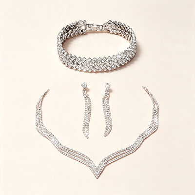 Estilo clásico circón boda pulsera pendientes collar sistemas de la joyería (juego de 3) 