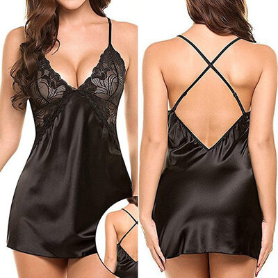 Lace Bow Babydoll Top Nightgown Lingerie Set