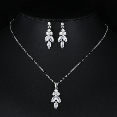 Delicato foglia cilindrata zircone matrimonio i monili amici orecchini e collana (set di 2)