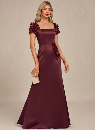 3D Floral Satin Maxi Dress