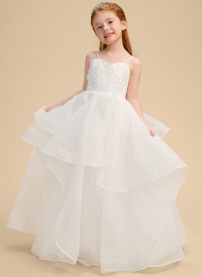 Ball-Gown/Princess Sweetheart Floor-Length Organza Lace Flower Girl Dress With 3D Floral 