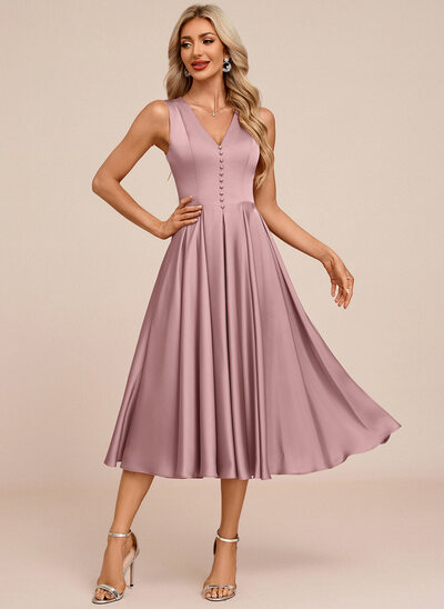 Pleated Acetate Satin Midi Dress
