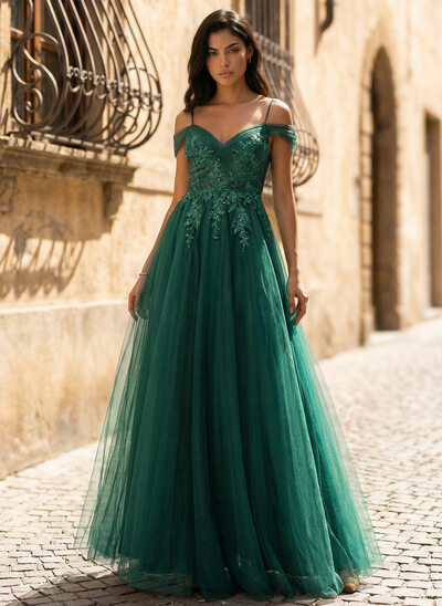 Cold Shoulder Tulle Maxi Dress
