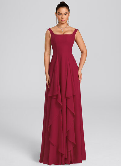 A-line kjole Firkantet hals Ruffle Chiffon Kle