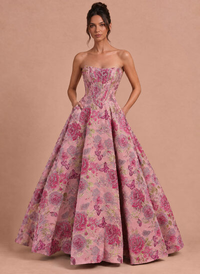 Robe princesse à bustier avec plis en jacquard