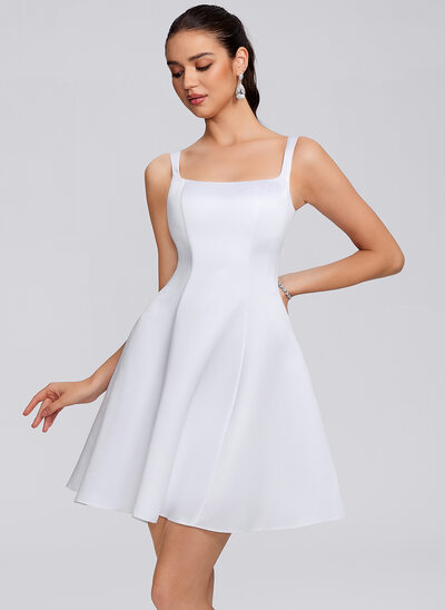 A-line Square Short Satin Homecoming Dress 