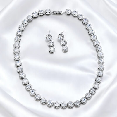 Clássico zirconia cúbico casamento brincos colar conjunto de joias conjuntos de jóias (conjunto de 2) 
