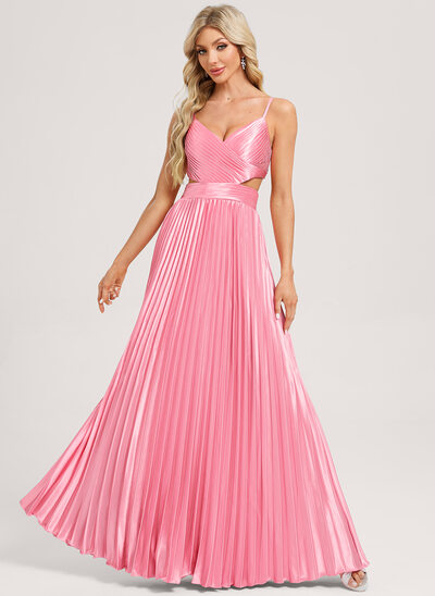 A-line Pleated Stretch Satin Dress