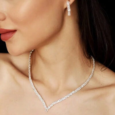 Shining Crystal Wedding Jewelry Sets For Bride Earrings & Necklace (Set of 2)