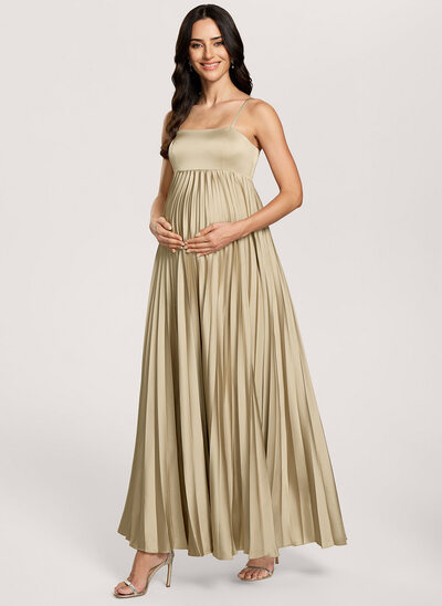 A-line Square Pleated Matte Satin Maternity Dress