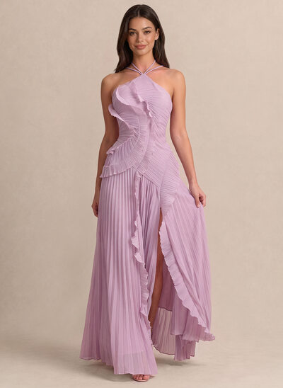 Frente única alças finas plissado vestido