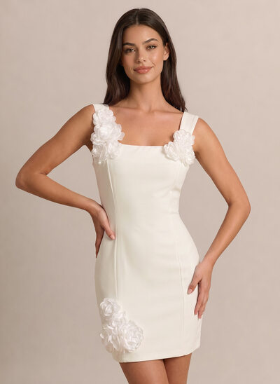Decote quadrado sem mangas apliques de renda vestido
