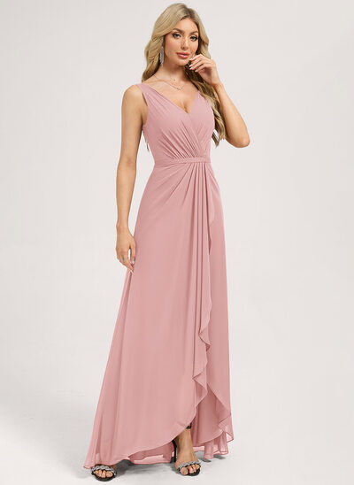 A-линии V шеи асимметричный Шифон Платье Подружки Невесты 