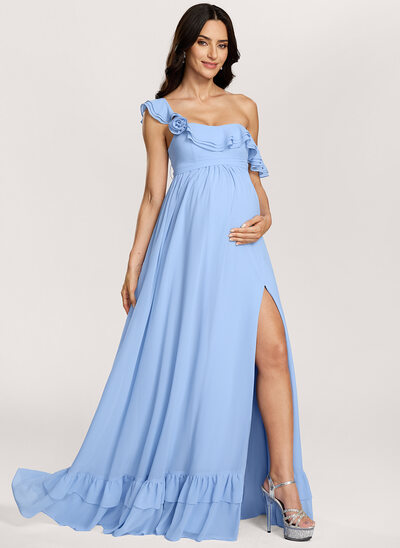 A-line Off the Shoulder Ruffle Chiffon Maternity Dress