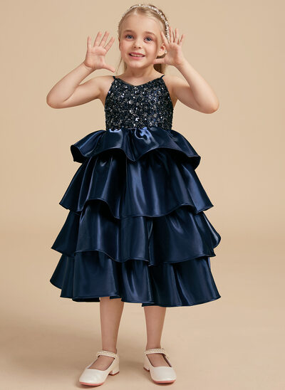 Tanssiaismekot/prinsessa v-kaula polven alle satiini paljetti kukka tyttö mekot 