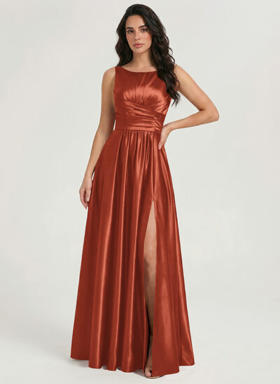 A-line Ruched Stretch Satin Dress