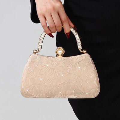 Rhinestone Wedding Polyester Evening Bags in Champagne