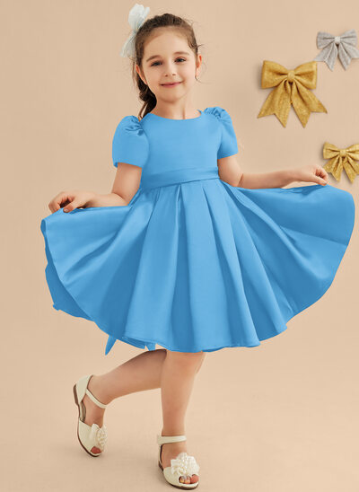 A-line Scoop Knee-Length Satin Flower Girl Dress 