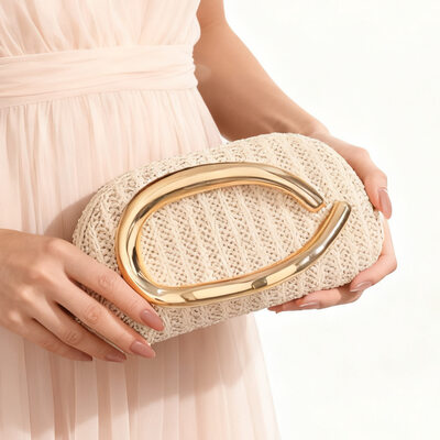 Party Prom Evening Cocktail Straw Clutch Bags in Beige 