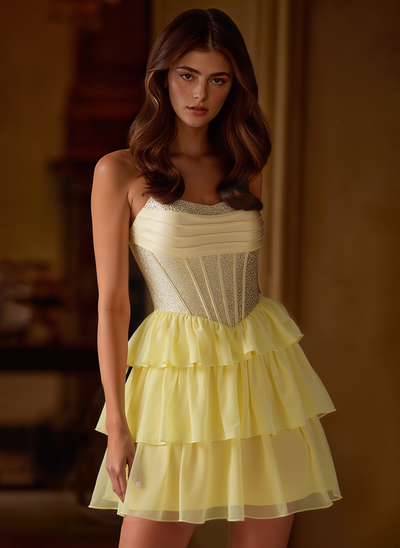Ball-Gown/Princess Sweetheart Short Chiffon Homecoming Dress With Pleated Rhinestone 
