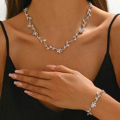 Elegant Rhinestone Prom Bracelet Necklace Jewelry Sets (Set of 2) 