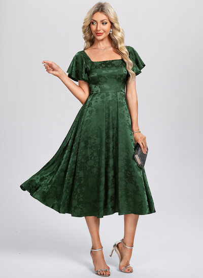 A-line Square Tea-Length Satin Cocktail Dress 