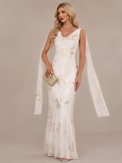 Cowl Scarf Chiffon Maxi Dress