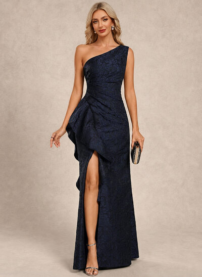 One Shoulder Pleated Jacquard Dress