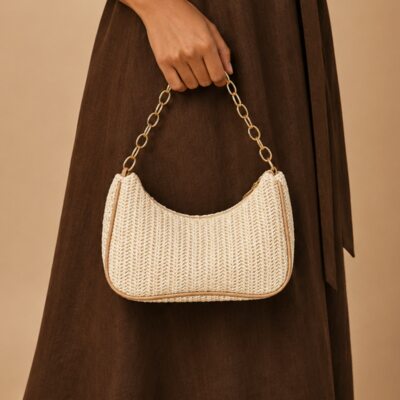 Braided Casual Polyester Evening Bags in Beige